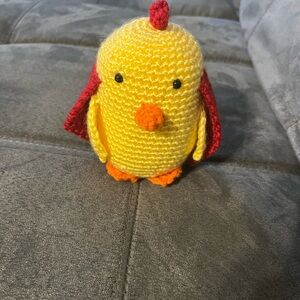 Handcrafted Yellow and Red Crochet Chicken Toy